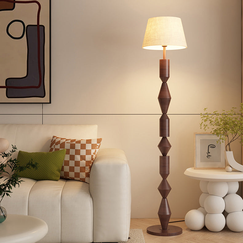 Contemporary Nordic Trapezoid Fabric Iron Lampshade Round Base 1 - Light Standing Floor Lamp For Living Room