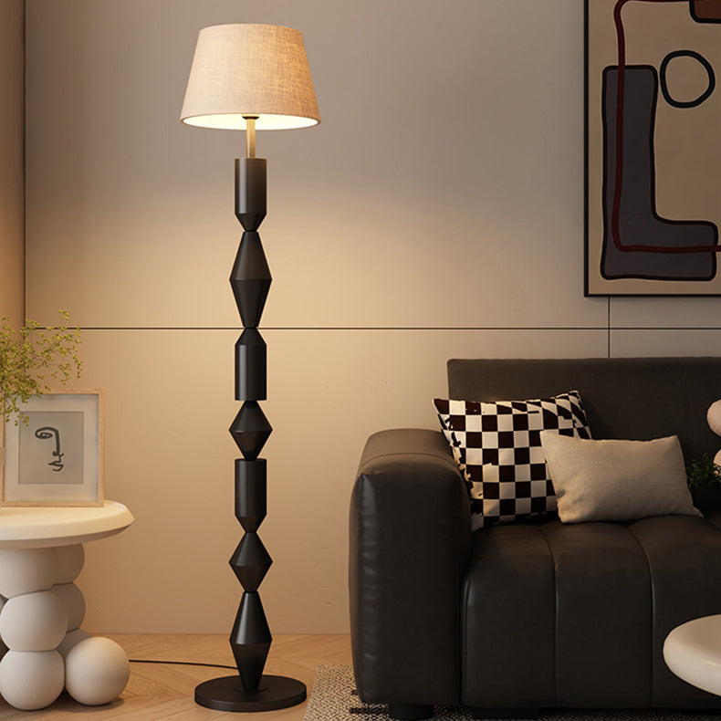 Contemporary Nordic Trapezoid Fabric Iron Lampshade Round Base 1 - Light Standing Floor Lamp For Living Room