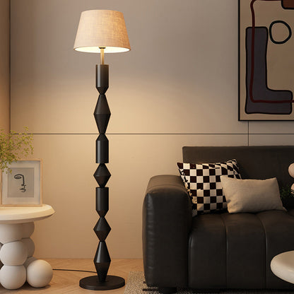 Contemporary Nordic Trapezoid Fabric Iron Lampshade Round Base 1 - Light Standing Floor Lamp For Living Room