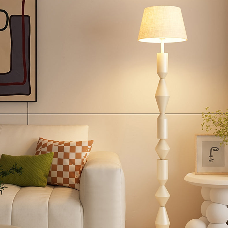 Contemporary Nordic Trapezoid Fabric Iron Lampshade Round Base 1 - Light Standing Floor Lamp For Living Room