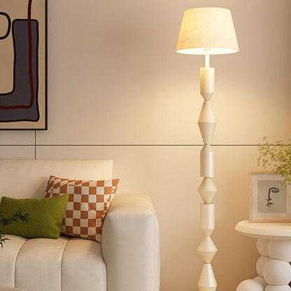 Contemporary Nordic Trapezoid Fabric Iron Lampshade Round Base 1 - Light Standing Floor Lamp For Living Room