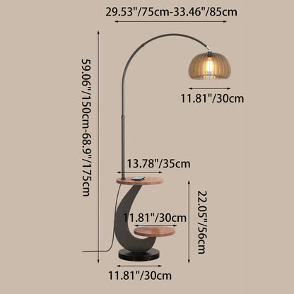 Contemporary Nordic Pumpkin Wood Lampshade Iron 1 - Light Standing Floor Lamp For Living Room