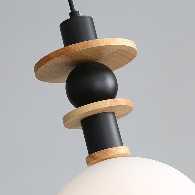 Contemporary Scandinavian Orb Hardware Resin Wood Glass 1 - Light Pendant Light For Living Room