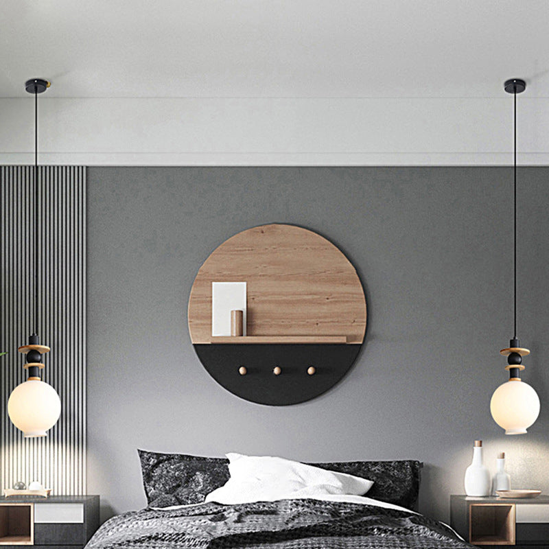 Contemporary Scandinavian Orb Hardware Resin Wood Glass 1 - Light Pendant Light For Living Room