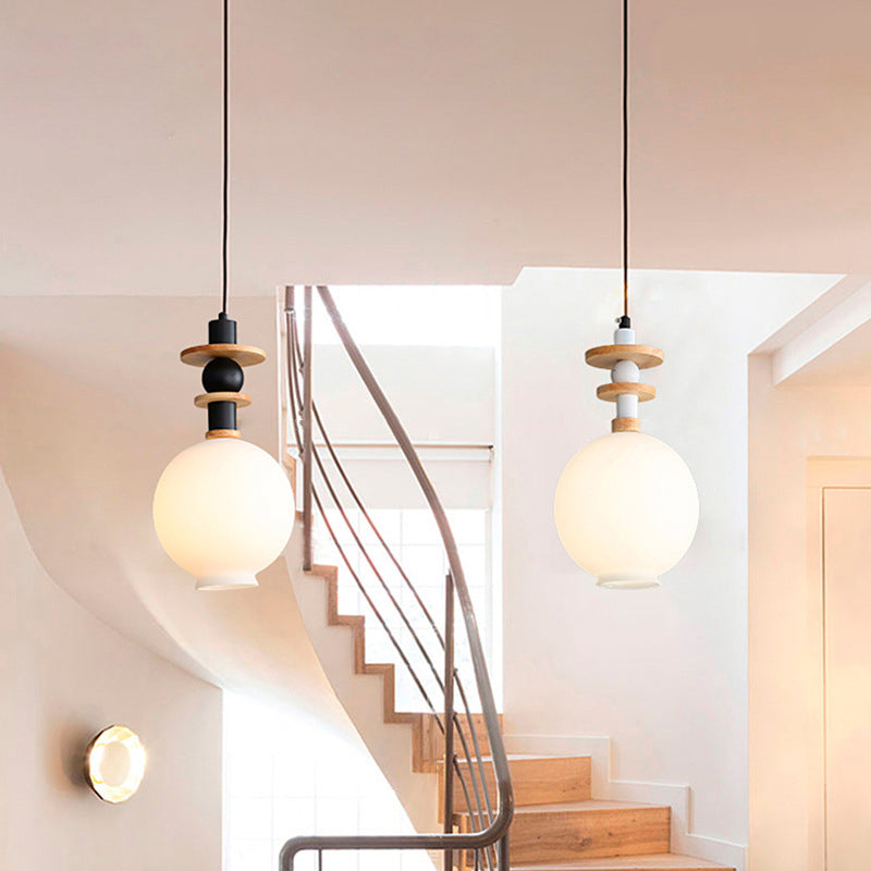 Contemporary Scandinavian Orb Hardware Resin Wood Glass 1 - Light Pendant Light For Living Room