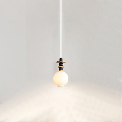 Contemporary Scandinavian Orb Hardware Resin Wood Glass 1 - Light Pendant Light For Living Room