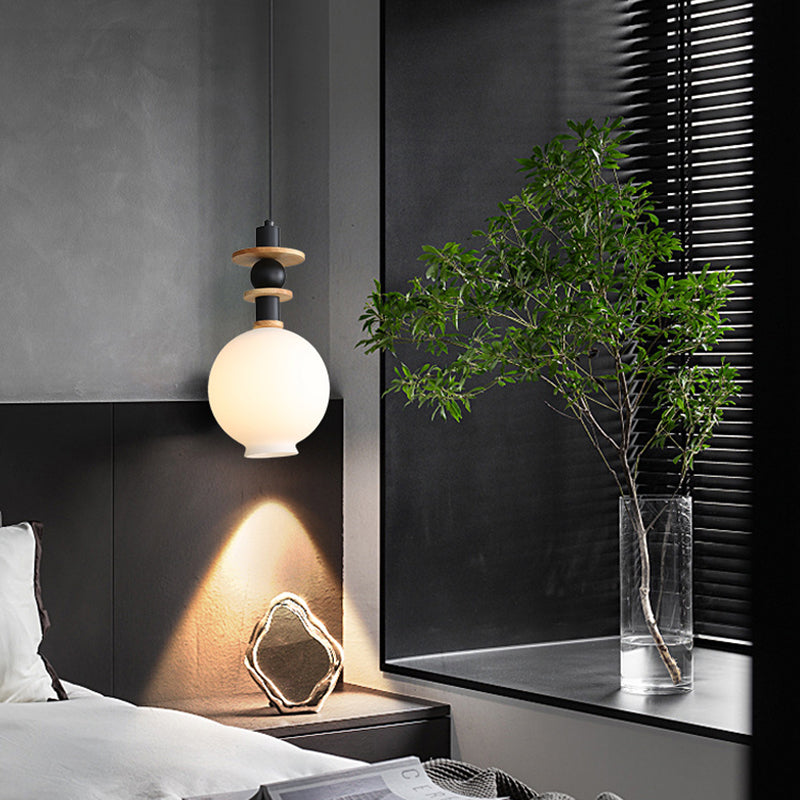 Contemporary Scandinavian Orb Hardware Resin Wood Glass 1 - Light Pendant Light For Living Room