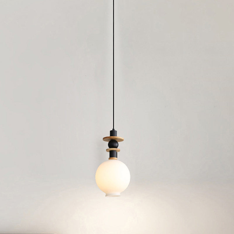 Contemporary Scandinavian Orb Hardware Resin Wood Glass 1 - Light Pendant Light For Living Room