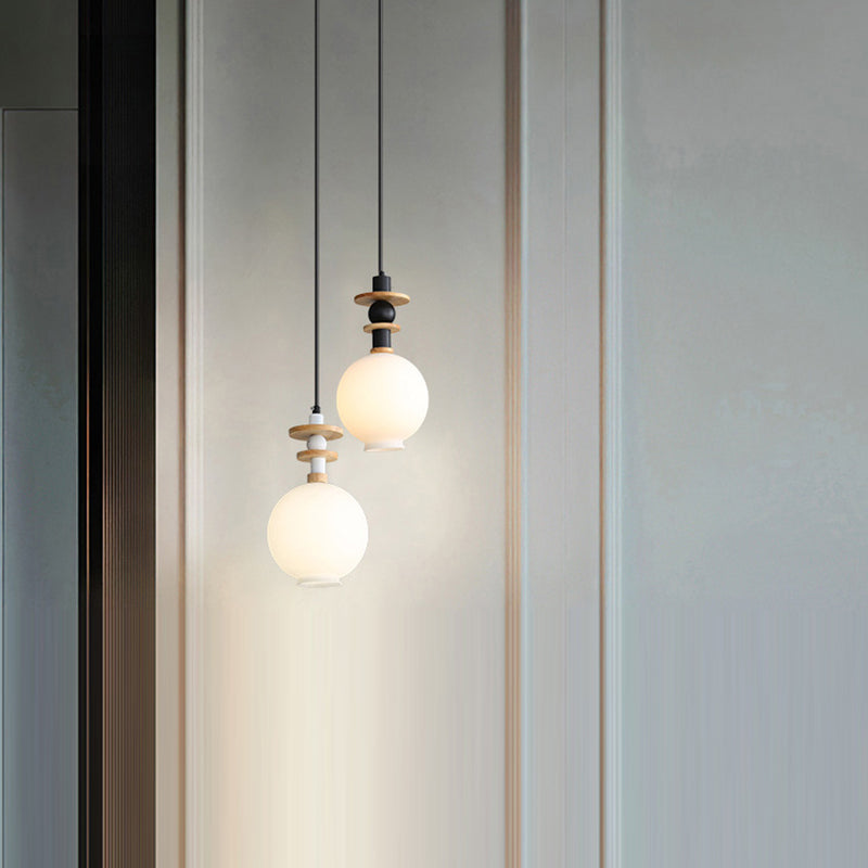Contemporary Scandinavian Orb Hardware Resin Wood Glass 1 - Light Pendant Light For Living Room
