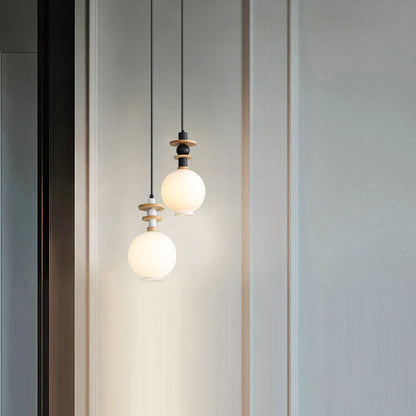 Contemporary Scandinavian Orb Hardware Resin Wood Glass 1 - Light Pendant Light For Living Room