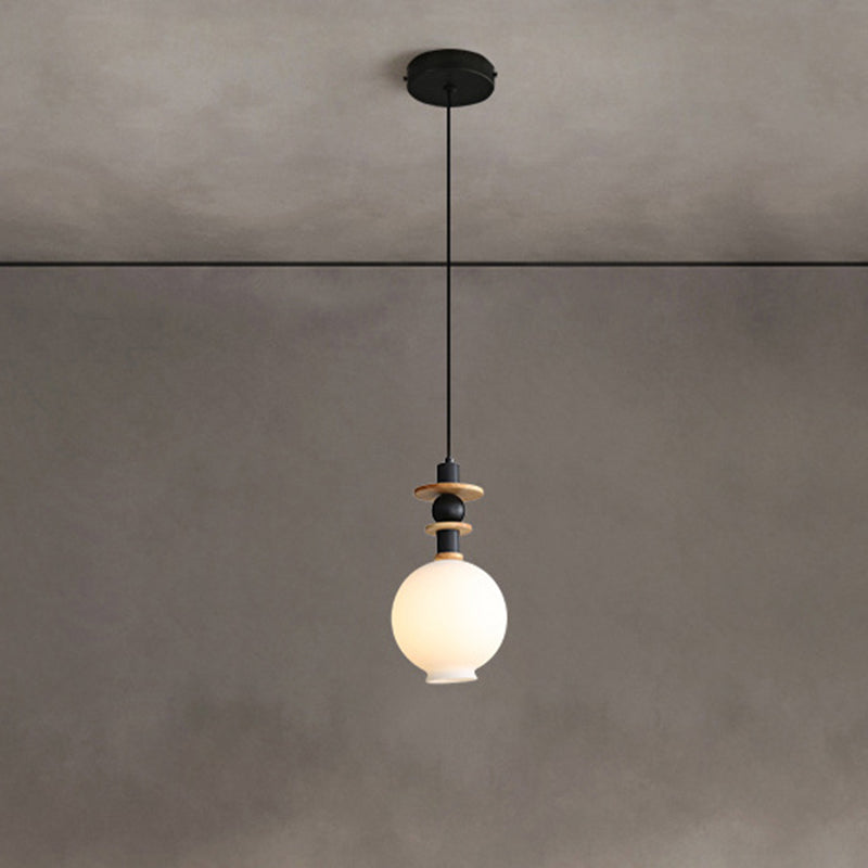 Contemporary Scandinavian Orb Hardware Resin Wood Glass 1 - Light Pendant Light For Living Room