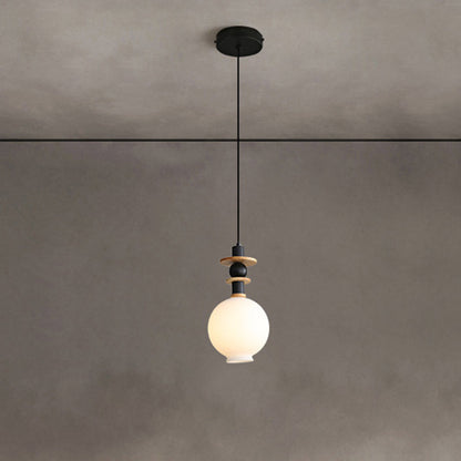 Contemporary Scandinavian Orb Hardware Resin Wood Glass 1 - Light Pendant Light For Living Room