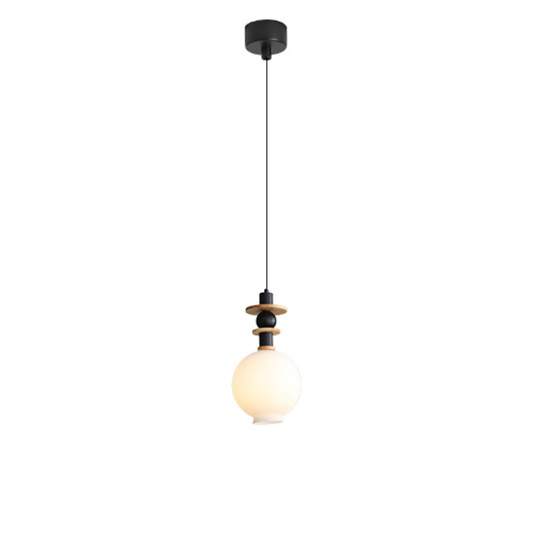 Contemporary Scandinavian Orb Hardware Resin Wood Glass 1 - Light Pendant Light For Living Room