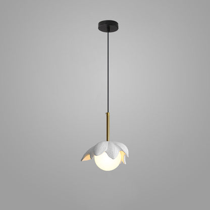 Contemporary Scandinavian Lotus Petals Resin Orb Glass 1 - Light Pendant Light For Dining Room