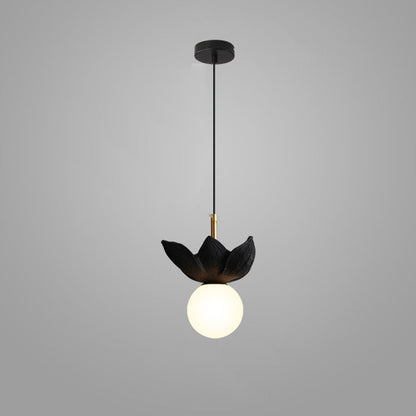 Contemporary Scandinavian Lotus Petals Resin Orb Glass 1 - Light Pendant Light For Dining Room