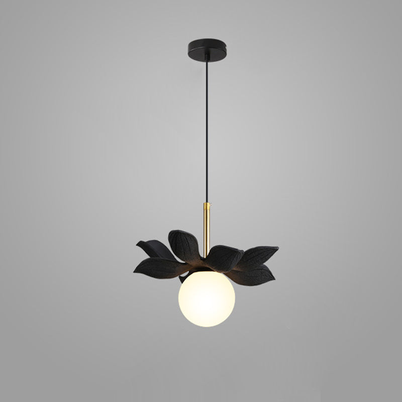 Contemporary Scandinavian Lotus Petals Resin Orb Glass 1 - Light Pendant Light For Dining Room