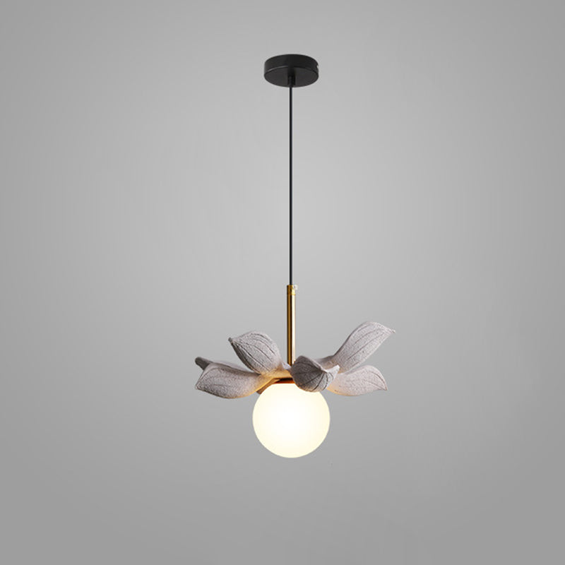 Contemporary Scandinavian Lotus Petals Resin Orb Glass 1 - Light Pendant Light For Dining Room