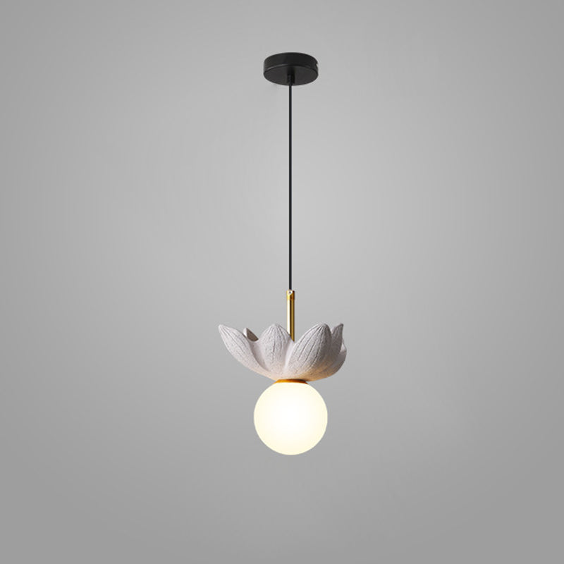 Contemporary Scandinavian Lotus Petals Resin Orb Glass 1 - Light Pendant Light For Dining Room