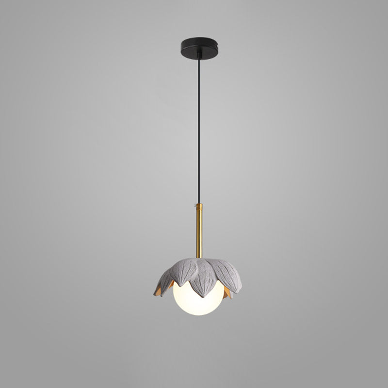 Contemporary Scandinavian Lotus Petals Resin Orb Glass 1 - Light Pendant Light For Dining Room