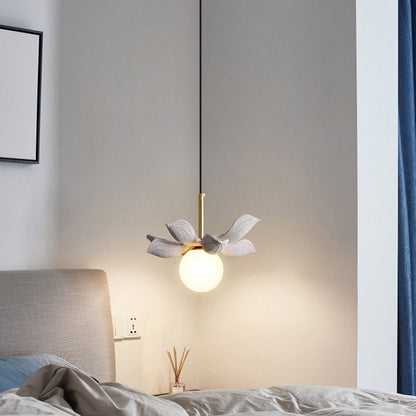Contemporary Scandinavian Lotus Petals Resin Orb Glass 1 - Light Pendant Light For Dining Room