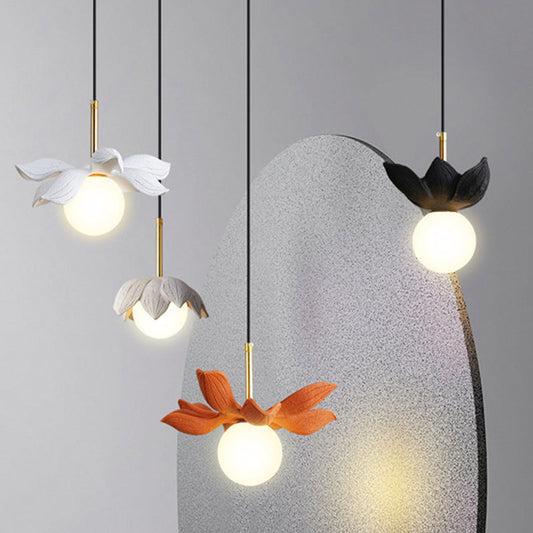 Contemporary Scandinavian Lotus Petals Resin Orb Glass 1 - Light Pendant Light For Dining Room