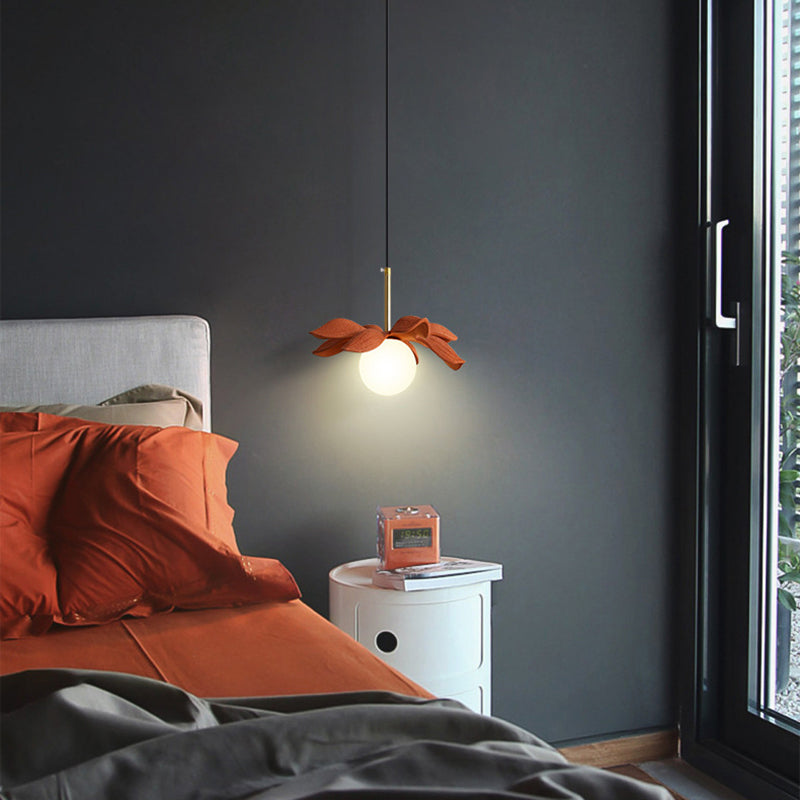 Contemporary Scandinavian Lotus Petals Resin Orb Glass 1 - Light Pendant Light For Dining Room
