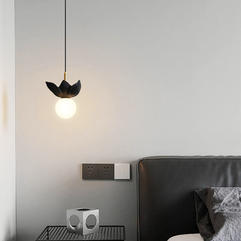 Contemporary Scandinavian Lotus Petals Resin Orb Glass 1 - Light Pendant Light For Dining Room