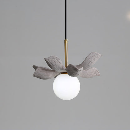Contemporary Scandinavian Lotus Petals Resin Orb Glass 1 - Light Pendant Light For Dining Room