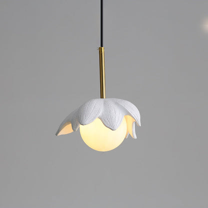 Contemporary Scandinavian Lotus Petals Resin Orb Glass 1 - Light Pendant Light For Dining Room