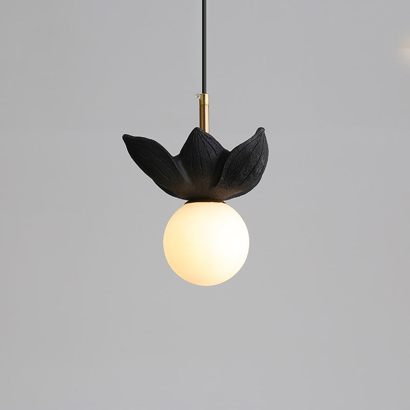 Contemporary Scandinavian Lotus Petals Resin Orb Glass 1 - Light Pendant Light For Dining Room