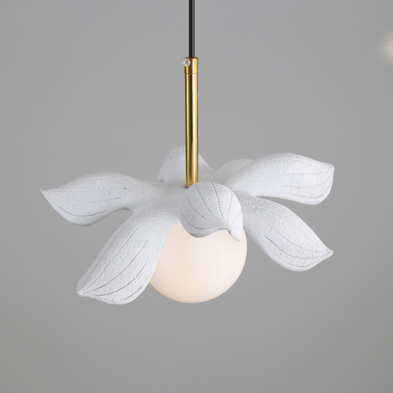 Contemporary Scandinavian Lotus Petals Resin Orb Glass 1 - Light Pendant Light For Dining Room