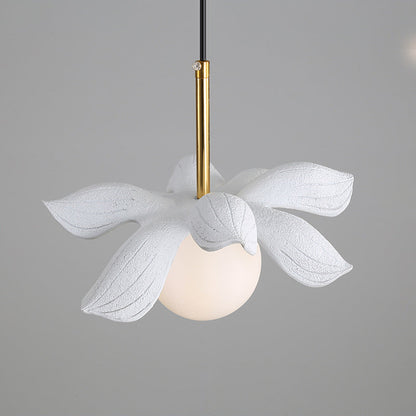 Contemporary Scandinavian Lotus Petals Resin Orb Glass 1 - Light Pendant Light For Dining Room