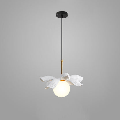 Contemporary Scandinavian Lotus Petals Resin Orb Glass 1 - Light Pendant Light For Dining Room