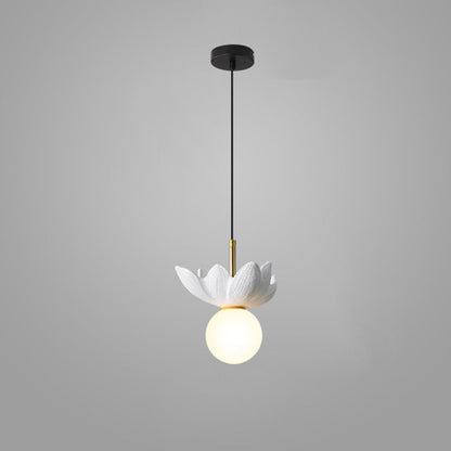 Contemporary Scandinavian Lotus Petals Resin Orb Glass 1 - Light Pendant Light For Dining Room