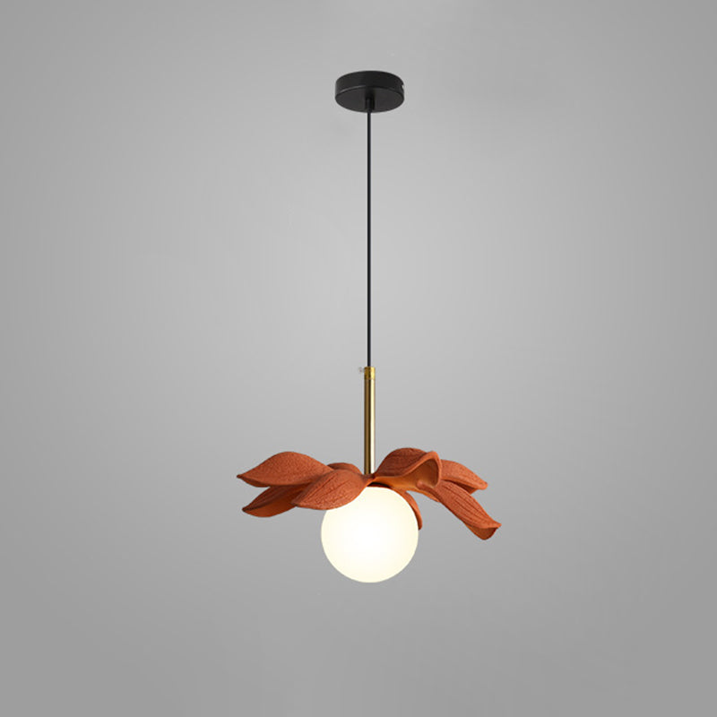Contemporary Scandinavian Lotus Petals Resin Orb Glass 1 - Light Pendant Light For Dining Room
