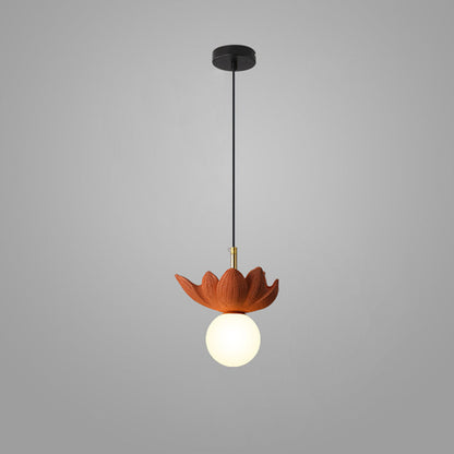 Contemporary Scandinavian Lotus Petals Resin Orb Glass 1 - Light Pendant Light For Dining Room