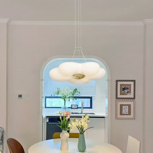 Contemporary Nordic Dome Cream Flower Roto-molding Iron LED Chandeliers For Dining Room