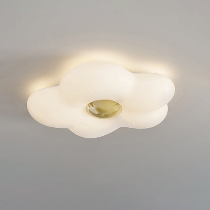 Contemporary Nordic Cream Flower Iron Roto-molding LED Flush Mount Ceiling Light For Bedroom
