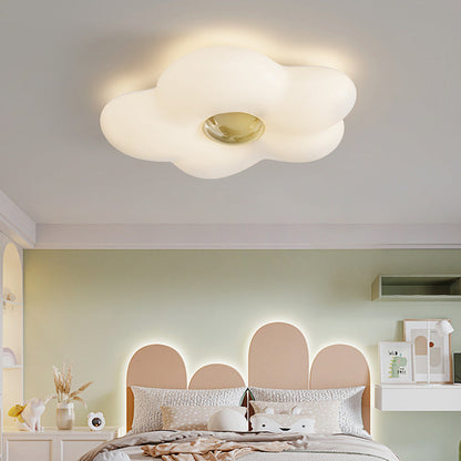 Contemporary Nordic Cream Flower Iron Roto-molding LED Flush Mount Ceiling Light For Bedroom
