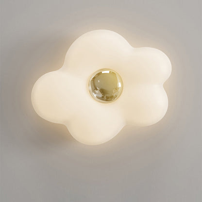 Contemporary Nordic Cream Flower Iron Roto-molding LED Flush Mount Ceiling Light For Bedroom