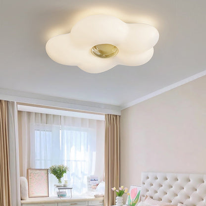 Contemporary Nordic Cream Flower Iron Roto-molding LED Flush Mount Ceiling Light For Bedroom