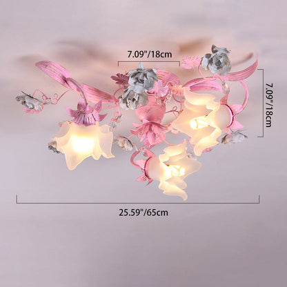 Contemporary Nordic Dome Branches Flowers Glass Crystal Iron 3 - Light Semi-Flush Mount Ceiling Light For Bedroom