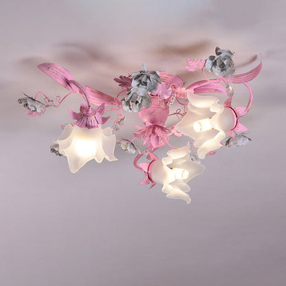 Contemporary Nordic Dome Branches Flowers Glass Crystal Iron 3 - Light Semi-Flush Mount Ceiling Light For Bedroom
