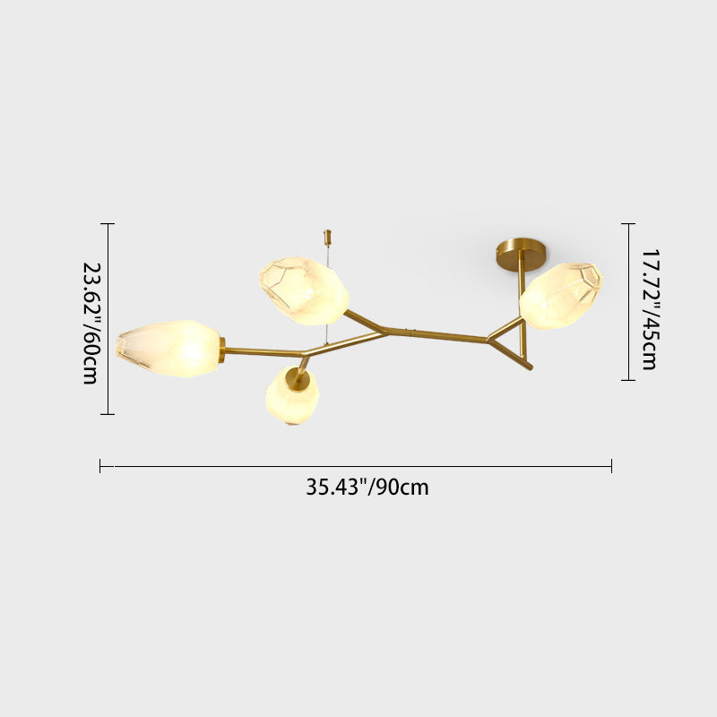 Contemporary Scandinavian Branches Buds Glass Copper 4/6/8 - Light Semi-Flush Mount Ceiling Light For Living Room