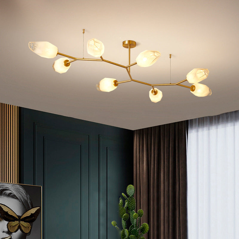Contemporary Scandinavian Branches Buds Glass Copper 4/6/8 - Light Semi-Flush Mount Ceiling Light For Living Room