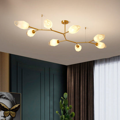Contemporary Scandinavian Branches Buds Glass Copper 4/6/8 - Light Semi-Flush Mount Ceiling Light For Living Room