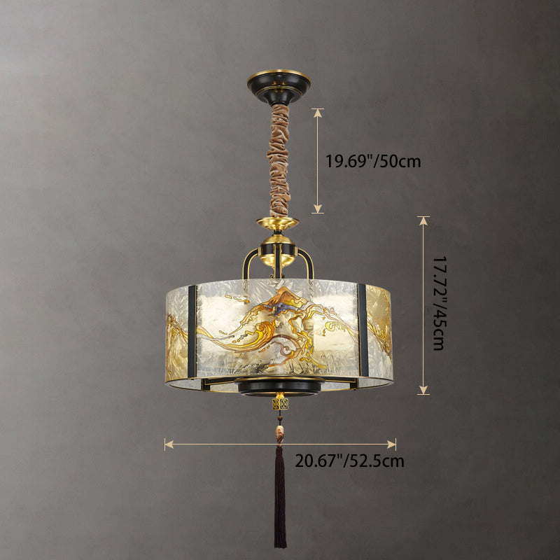 Traditional Chinese Round Enamel Copper Glass 4/6/8/10 - Light Chandelier For Dining Room