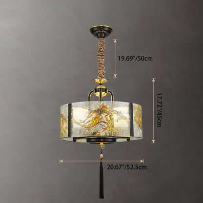Traditional Chinese Round Enamel Copper Glass 4/6/8/10 - Light Chandelier For Dining Room