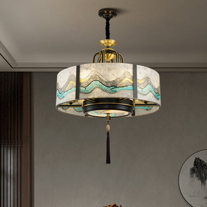 Traditional Chinese Round Enamel Copper Glass 4/6/8/10 - Light Chandelier For Dining Room