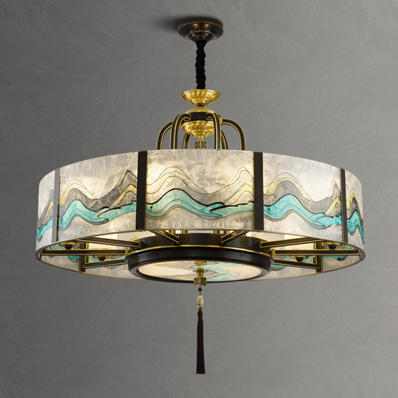 Traditional Chinese Round Enamel Copper Glass 4/6/8/10 - Light Chandelier For Dining Room